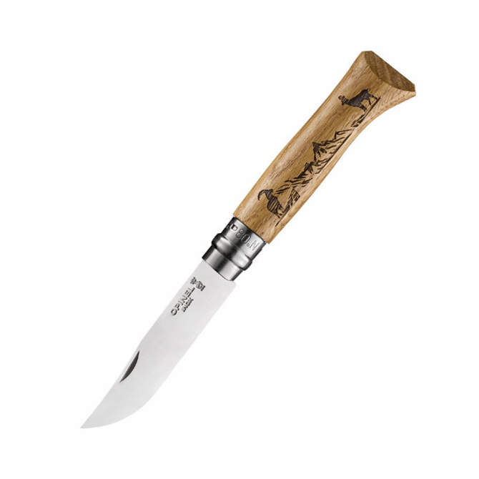 НОЖ OPINEL №8 ALPINE ADVENTURES, РУКОЯТЬ ДУБ, ГРАВИРОВКА ПЕШИЙ ТУРИЗМ - Оружейно-рыболовный центр BALLISTICA